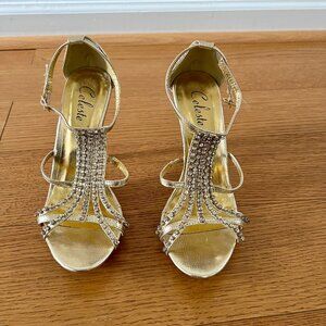 Celeste embellished gold sandals. Size 8